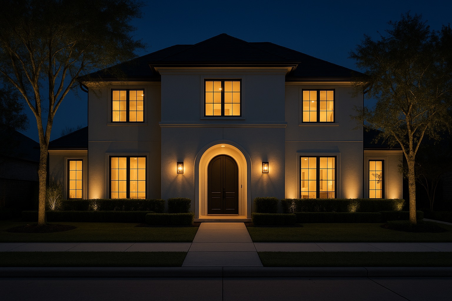 Managed property at night